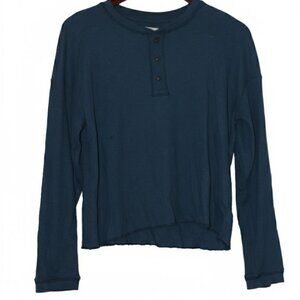 Everlane The Boxy Henley in Cozy Waffle – Slate Blue Medium